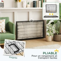 PawHut Cage caisse de transport pliante pour chien poignée, plateau amovible, coussin fourni 105 x 70 x 75 cm noir(m-7)