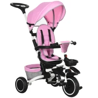 HOMCOM Multifunctional Kids Tricycle, with Rotatable Seat, Adjustable Push Handle - Pink(m-1)