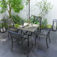 Outsunny Set da Giardino con 4 Sedie Impilabili e Tavolo Quadrato Effetto Marmo, Grigio(m-2)