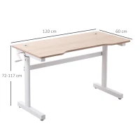 Vinsetto Scrivania Regolabile in Altezza con Regolazione Manuale a Manovella, 120x60x72-117cm, Bianco(m-3)