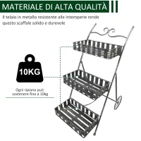 Outsunny Fioriera da Balcone a 3 Ripiani con 2 Ruote, Porta Piante per Giardino in Metallo 53x39x78cm Nero(m-4)