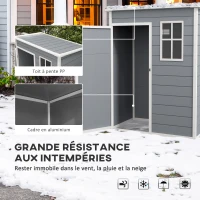 Outsunny Abri de jardin 1,14 m² pour outils - porte verrouillable, aération et fenêtre - dim. 151L x 92l x 193H cm  - plastique, gris(m-6)