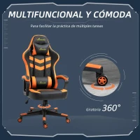 Vinsetto Silla Gaming Altura Regulable Basculante con Reposacabezas Cojín Lumbar 61x70x121-129 cm Naranja(m-6)