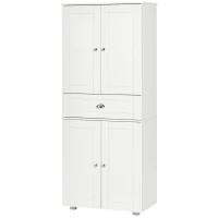 HOMCOM 184cm Tall Kitchen Cupboard, Freestanding Kitchen Pantry Storage Cabinet with 4 Doors, 3 Adjustable Shelves, Drawer, Anti-tipping Device, Sideboard Organiser for Dining Room, Living Room, White(m-11)