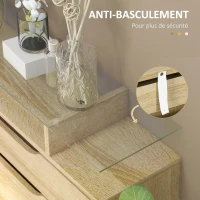 HOMCOM Armoire à Chaussures 2 tiroirs rabattables + 1 tiroir Coulissant + 1 comptoir et 1 Plateau en Verre étagère réglable(m-7)