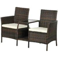 Outsunny Set da Giardino in Rattan con 2 Sedie Moderne e Tavolino da Caffè, 138x60x87 cm, Marrone(m-10)