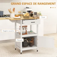 HOMCOM Chariot de service desserte de cuisine à roulettes meuble de rangement plateau pliable tiroir étagère et armoire(m-4)