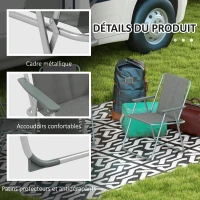 Outsunny Lot de 4 chaises pliantes de jardin camping plage avec accoudoirs, tissu Oxford, gris(m-6)