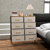 HOMCOM Fabric Chest of Drawers, Industrial Bedroom Dresser with 8 Fabric Drawers, Steel Frame and Wooden Top for Nursery, Living Room, Hallway, Cream White(m-8)