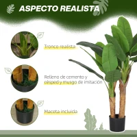 HOMCOM Planta Artificial Bananera de 120 cm con Maceta y 15 Hojas Realistas Planta Tropical Sintética para Decoración Interior(m-4)