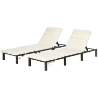 Outsunny Set of Two Reclining Rattan Sun Loungers, with Cushions - Brown/Cream(m-11)