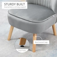 HOMCOM Velvet Accent Chair Occasional Tub Seat Padding Curved Back with Ottoman Wood Frame Legs Home Furniture Light Grey(m-4)
