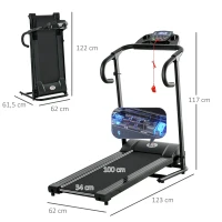 HOMCOM Tapis de course électrique pliable V. max 10Km/h puissance 550 W écran d'affichage LED et 12 programmes prédéfinis 123 x 62 x 117 cm noir(m-3)