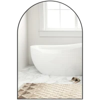 HOMCOM Miroir mural arqué miroir de salle de bain avec cadre en alliage d'aluminium pour chambre salon entrée 60 × 90 cm noir(m-1)