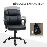 Vinsetto Fauteuil chaise de bureau pivotant hauteur réglable 5 roulettes accoudoirs revêtement synthétique noir(m-4)