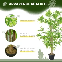 Outsunny Bambous artificiels 1,20H m réalistes par Bambou avec Vrais Troncs - Pot Inclus Noir Vert(m-5)