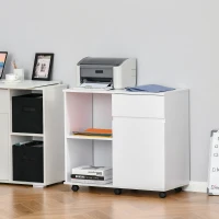 HOMCOM Filing Cabinet, Printer Stand with Open Storage Shelves and Drawer for Home Office, 80cm x 40cm x 73cm, White(m-2)