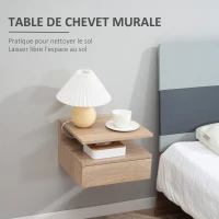HOMCOM Lot de 2 Tables de Chevet murales - Lot de 2 Tables de Nuit - tiroir Coulissant, Niche, Plateau - Panneaux Particules Aspect chêne Clair(m-4)