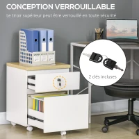 Vinsetto Caisson de bureau sur roulettes 2 tiroirs coulissants verrouillables trieur à dossiers 47 x 39,5 x 62 cm blanc(m-6)