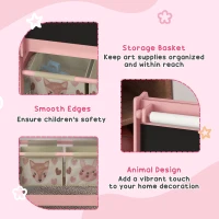 ZONEKIZ Kids Table and Chair Set and Kids Easel with Paper Roll, Storage Baskets, Kids Activity Furniture Set, Pink(m-6)