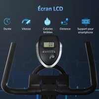 HOMCOM Vélo d'appartement vélo de fitness velo d'intérieur avec écran LCD multifonctions vélo biking cardio-training selle et guidon réglables acier noir(m-4)