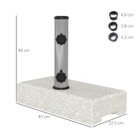 Outsunny Base per Ombrellone da Giardino 25kg per Pali da Ø32mm, Ø38mm e Ø48mm, in Granito e Acciaio Inox, 45x22.5x40 cm, Grigia(m-3)