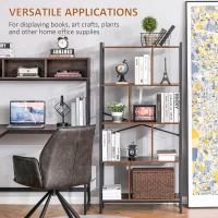 HOMCOM Industrial Bookshelf, Bookcase with 4-Tier Storage Rack furniture for Living Room Office Brown Black(m-7)