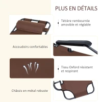 Outsunny Chaise Longue Pliable Bain de Soleil fauteuil relax jardin transat de Relaxation Dossier inclinable avec Repose-Pied(m-6)