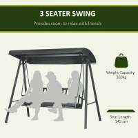 Outsunny 3-Seat Garden Swing Chair, Outdoor Canopy Swing with Removable Cushion, Adjustable Shade, and Slatted Bench, for Porch, Poolside, Backyard, Dark Grey(m-4)
