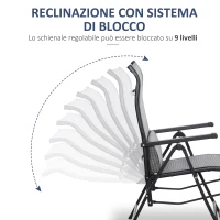 Outsunny Sdraio da Giardino Zero Gravity Pieghevole e Reclinabile a 9 Livelli con Cuscino Lombare, Grigio(m-5)