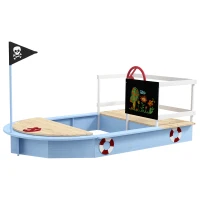 Outsunny Wooden Kids Sandbox, Pirate Ship Design - Blue(m-11)