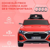 AIYAPLAY Coche Eléctrico para Niños Audi Q8 etron sportback con Batería 12V Mando a Distancia Faros Bocina y Música Rojo(m-4)