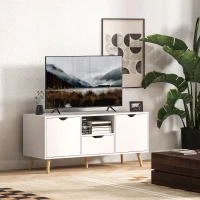HOMCOM Mobile Porta TV max 50" con Cassetto, Ripiano Aperto e Armadietti, 110x40x50 cm, Bianco e Legno(m-2)