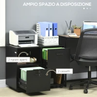 Vinsetto Mobile da Ufficio con 2 Cassetti Porta Documenti e Ripiani, Ruote con Blocco, 80x40x66cm, Nero(m-5)