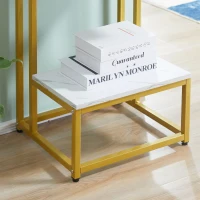 HOMCOM Side Table, Doule Layer End Table, Modern Coffee Table with Steel Frame and Adjustable Non-Slip Feet for Living room, Bedroom, White(m-8)