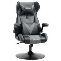 Vinsetto Chaise de gaming ergonomique avec base ronde hauteur réglable accoudoir relevable coussins tétière et lombaires PU gris noir(m-1)