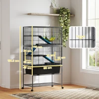 PawHut 5 Levels Rolling Small Animal Cage with Non Slip Ramps, Slide Out 16cm Deep Tray, 88 x 48 x 150.5cm, Dark Grey(m-3)