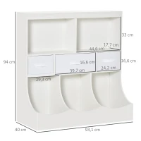 HOMCOM Meuble de rangement jouets enfant bibliothèque étagère de jouet pour chambre d'enfant 5 casiers 3 tiroirs non tissé MDF dim. 93,1L x 40l x 94H cm blanc(m-3)