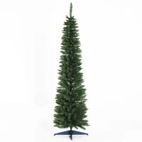 HOMCOM Albero di Natale Slim Artificiale 180 cm con Rami Realistici, Albero di Natale Alto e Stretto con Base Pieghevole, Verde(m-10)