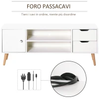 HOMCOM Mobile TV Moderno in Legno Bianco, Mobile Porta TV di Design per TV Max. 50" 120x28x44cm(m-5)