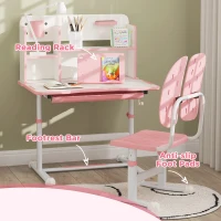 AIYAPLAY Height Adjustable Kids Desk and Chair Set, Children School Study Desk with Tiltable Desktop, Reading Rack,  Pink(m-7)