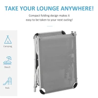 Outsunny Foldable Reclining Sun Lounger Lounge Chair Camping Bed Cot w/ Pillow 4-Level Adjustable Back Aluminium Frame Grey(m-5)