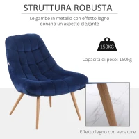 HOMCOM Poltrona Moderna e Imbottita, Poltroncina da Camera con Seduta Extra Large in Tessuto Blu, 71x85x84cm(m-5)