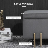HOMCOM Banc de rangement coffre de rangement design contemporain- banc avec espace de stockage - dim. 100L x 40l x 42H cm - velours gris foncé piètement métal doré(m-6)