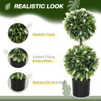 HOMCOM Set of 2 Decorative Artificial Plants Ball Trees with Lavender Flowers in Pot Fake Plants for Home Indoor Outdoor Decor, 70cm, White(m-4)