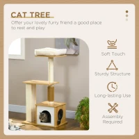 PawHut Cat Tree with Scratching Posts, Cat House, Cat Bed, Perches, 59.5 x 39.5 x 114cm - Oak Tone(m-4)