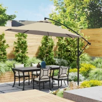 Outsunny 3(m) Garden Cantilever Parasol with Cover and Wind Protection Strap, Round Overhanging Umbrella with Crank Handle and Tilt, Banana Patio Umbrella for Outdoor Sun Shade, UPF50+, Khaki(m-10)