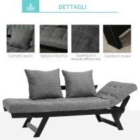 HOMCOM Divano Letto 2 Posti con 3 Posizioni Regolabili Nero e Grigio in Lino e Rovere Elegante(m-6)