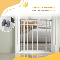 PawHut Barrière de sécurité pour chien barrière d'escalier extensible double verrouillage 74-80 x 76 cm blanc(m-7)