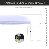 Outsunny Tonnelle barnum de jardin pop-up pliant 6L x 3l x 2,91H m hauteur réglable sac inclus acier époxy oxford haute densité 300D blanc(m-8)